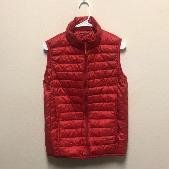 red jacket without sleeves